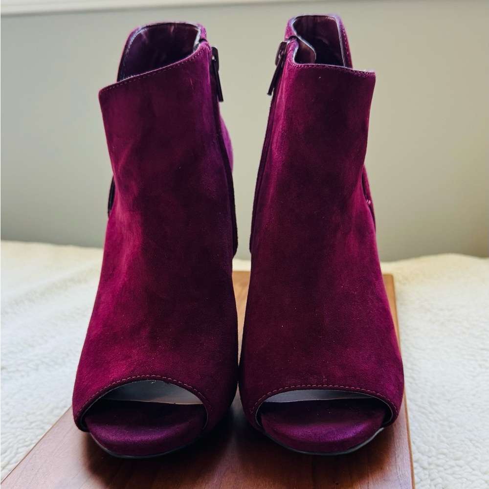 Guess Women's Burgundy Suede Open-Toe Ankle Boots